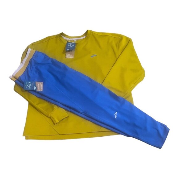 Brooks Run Within Sweatshirt & Tights Set Women's Blue Gold Size XL 221530  NWT - Picture 10 of 12